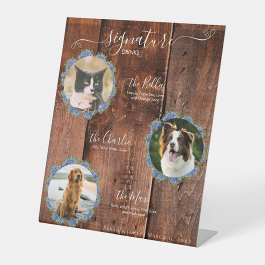 Signe De Table Hydrangeas Bois rustique 3 Photo Signature Animaux (Recto)