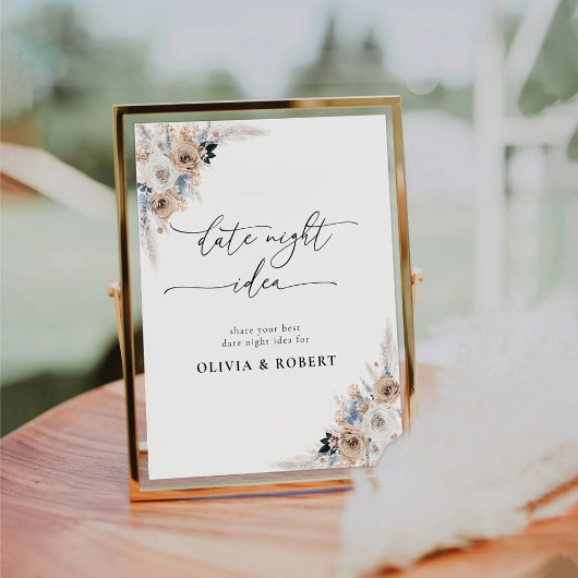 Signe De Table Icône Et Boho Bleu Floral Date Idée De Nuit