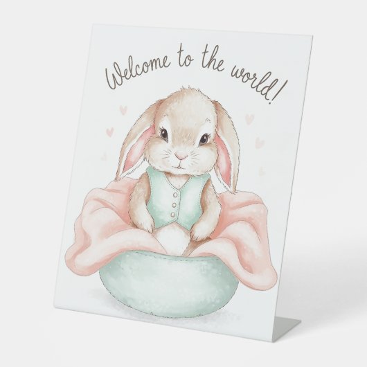 Signe De Table Illustration adorable d'animal de bébé Salutation (Recto)
