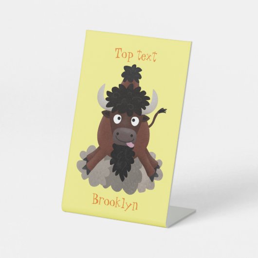 Signe De Table Illustration de dessin animé de bison buffle drôle (Recto)