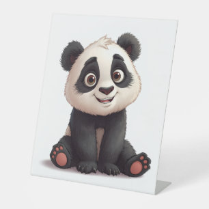 Signe De Table Illustration de dessin animé d'ours panda assis