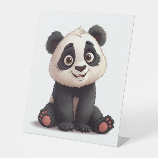 Signe De Table Illustration de dessin animé d'ours panda assis (Recto)