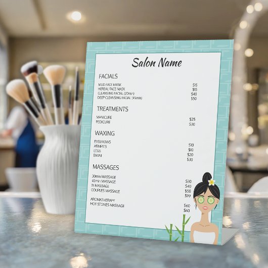 Signe De Table Illustration de femme spa - Menu professionnel Spa