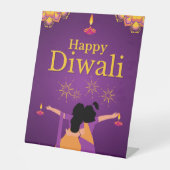 Signe De Table Illustration de lumière de Diwali rose violet (Recto)