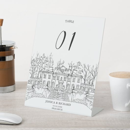 Signe De Table Illustration du château du lieu à la main élégante (In SItu)