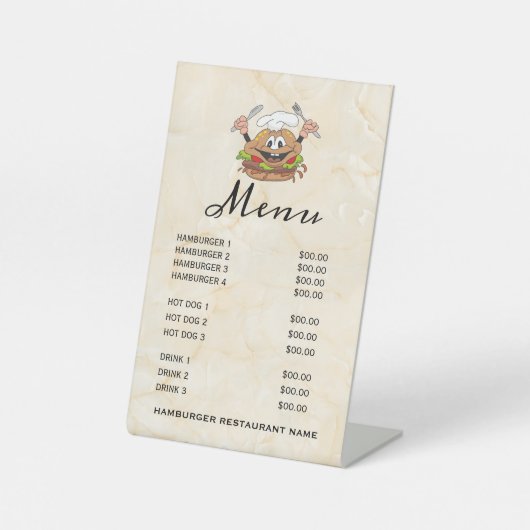 Signe De Table Illustration d'un hamburger (Recto)