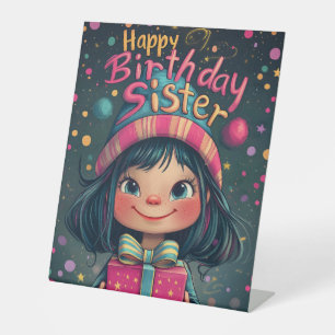 Signe De Table Illustration Whimsical Happy Birthday Sister