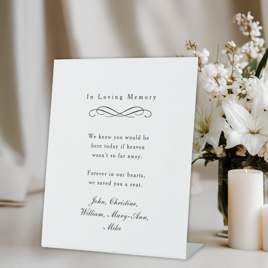 Signe De Table "In Loving Memory" Elegant Wedding Memorial White