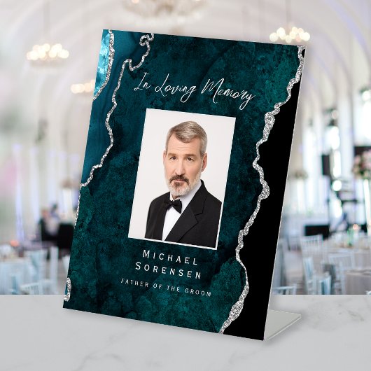 Signe De Table In Loving Memory Photo Teal Silver Agate Wedding