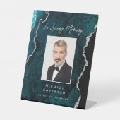 Signe De Table In Loving Memory Photo Teal Silver Agate Wedding (Recto)