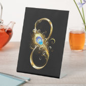 Signe De Table Infinité avec plume de paon doré (In SItu)