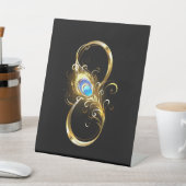 Signe De Table Infinité avec plume de paon doré (In SItu)