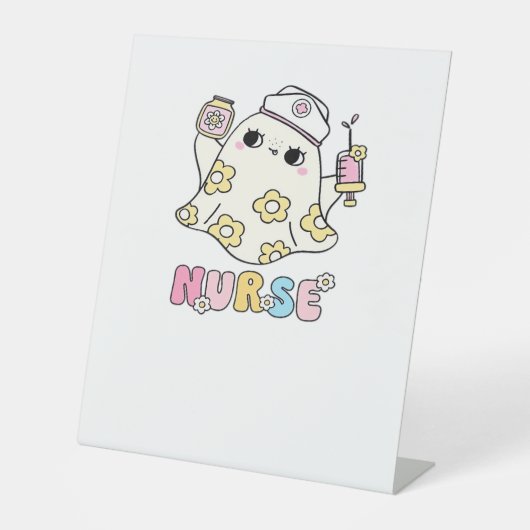 Signe De Table Infirmière fantôme rétro Halloween Design T-shirt (Recto)