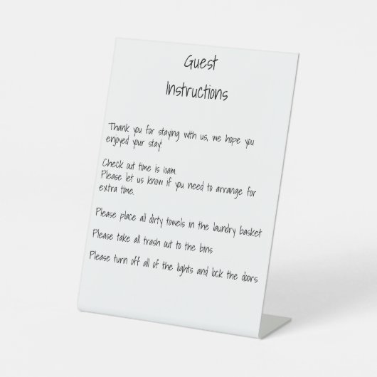 Signe De Table Instructions Information Location de maison d'hôte (Recto)