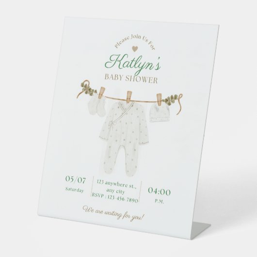 Signe De Table Invitation Baby shower beige et vert clair (Recto)