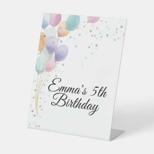 Signe De Table Invitation d'anniversaire aux ballons pastel (Recto)