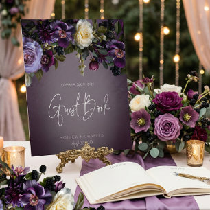 Signe De Table Invité de mariage floral lavande violet sombre et