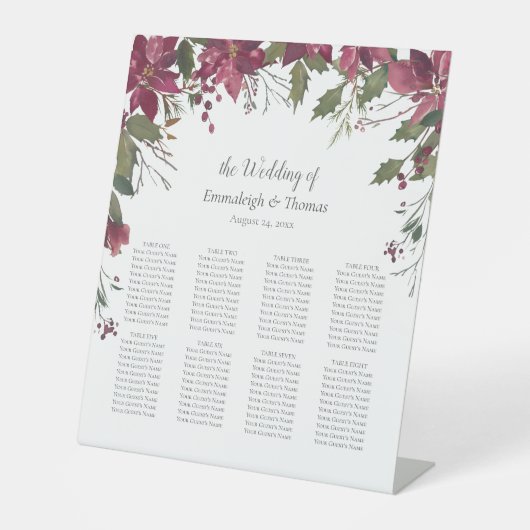 Signe De Table Invités Sièges Graphique Poinsettia Floral Scarlet (Recto)