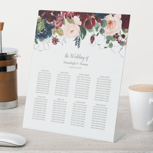Signe De Table Invités Tableau Marine bleu et bordeaux Floral (In SItu)