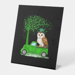 Signe De Table Irlandais Camion Vert Sur Chouette Oiseau Saint Pa