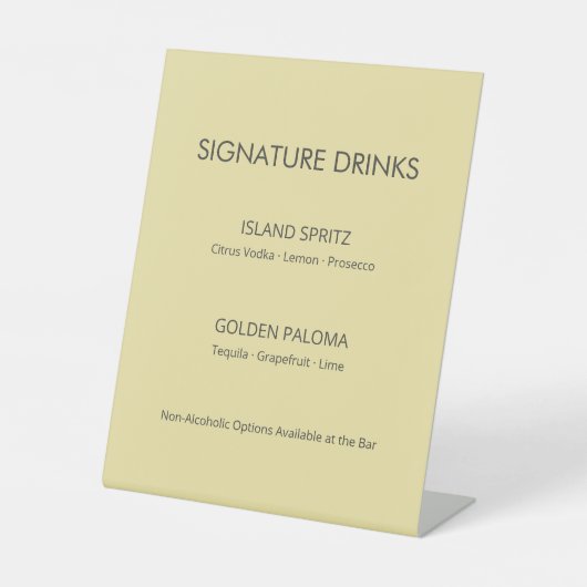 Signe De Table Island Citrus Yellow Wedding Signature Drinks Sign (Recto)
