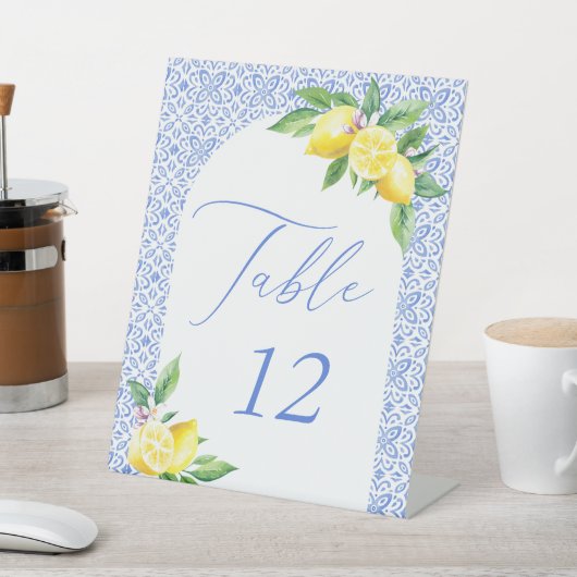 Signe De Table Italien bleu Positano Lemon Numéro de table (In SItu)