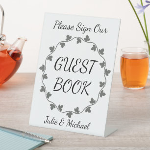 Signe De Table Ivy Wreath Livre d'invité du Mariage blanc