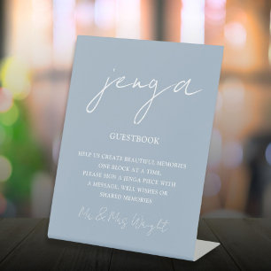 Signe De Table Jenga Guestbook Dusty Blue Minimaliste Script