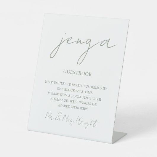Signe De Table Jenga Livre d'or Sage Green Minimaliste Script (Recto)