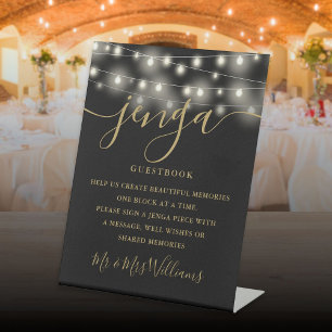 Signe De Table Jenga Mariage livre d'or Chaîne Lumières Black Gol