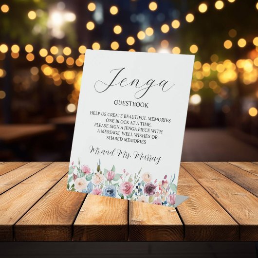 Signe De Table Jenga Mariage Livre d'or Elegant Blush Roses
