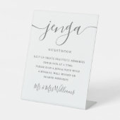 Signe De Table Jenga Mariage Livre d'or Élégant Gris Script (Recto)