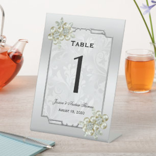 Signe De Table Jeu floral classique, Mariage encadré d'argent