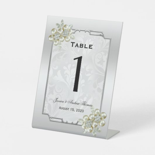 Signe De Table Jeu floral classique, Mariage encadré d'argent (Recto)