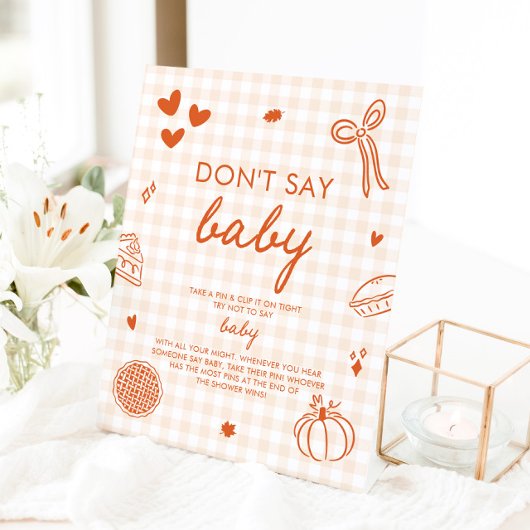 Signe De Table Jeu Mignon Gingham Orange d'Automne Ne Dis Pas Béb