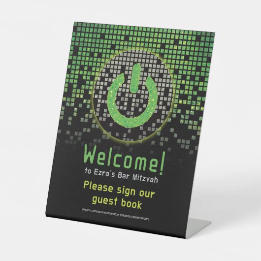 Signe De Table Jeu vidéo noir vert Gamer Bar Mitzvah (Recto)