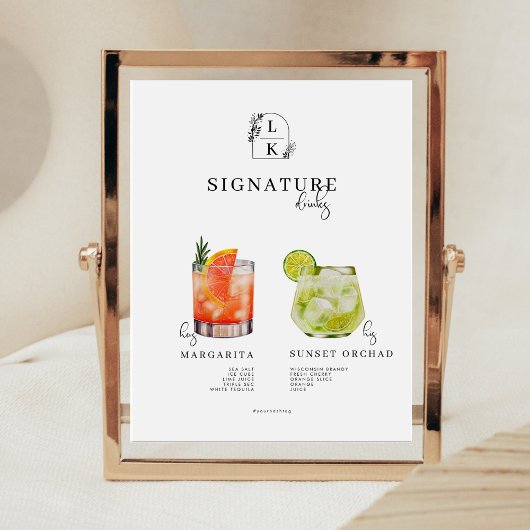Signe De Table Jeunes mariés | Menu des boissons de signature