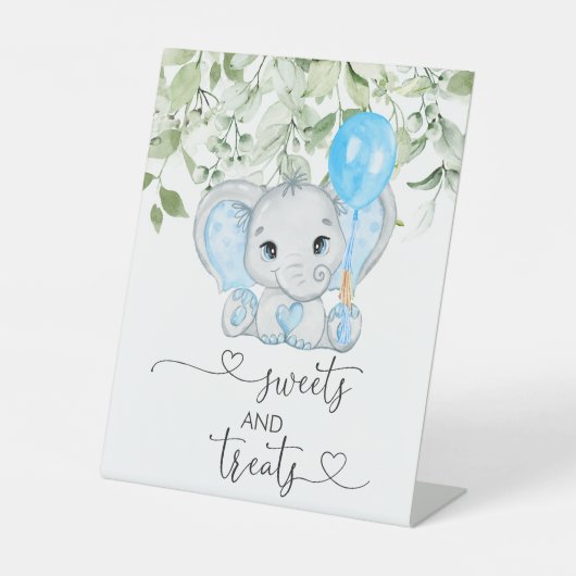 Signe De Table Joli Baby shower Elephant Garçon Douceurs Et Trait (Recto)