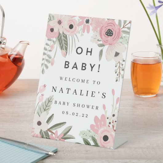 Signe De Table Joli Baby shower Floral Rose Accueil Pedestal (In SItu)