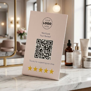 Signe De Table Joli code QR rose pastel pour avis client