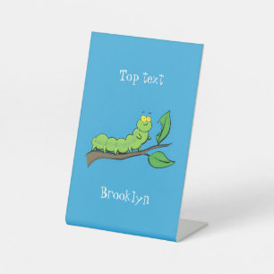 Signe De Table Joli dessin animé de chenille verte mignonne