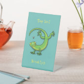 Signe De Table Joli gecko vert salutations avec dessin animé (In SItu)