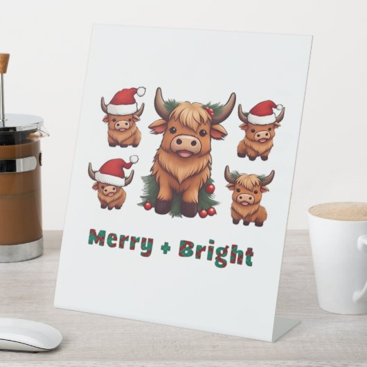 Signe De Table Joli Noël de vache Highland Joyeux et brillant, Sc (In SItu)