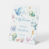 Signe De Table Joli Sous Le Baby shower Bleu Mer Accueil (Recto)