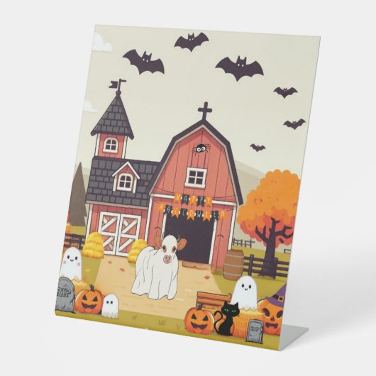 Signe De Table Jolie vache d'Halloween (Recto)