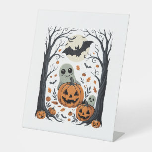 Signe De Table Jolis fantômes d'Halloween et forêt de citrouilles