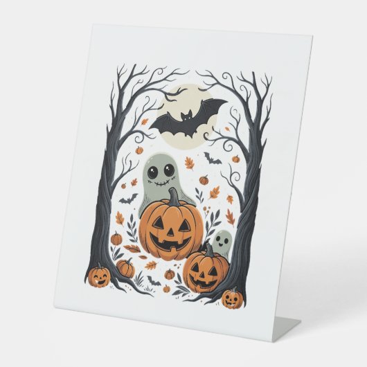 Signe De Table Jolis fantômes d'Halloween et forêt de citrouilles (Recto)