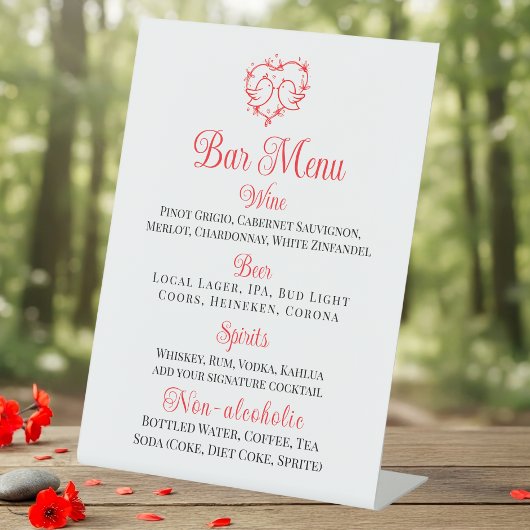 Signe De Table Jolis Inséparables Menu de Bar de Mariage Bohème R