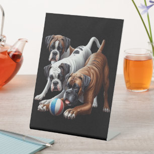 Signe De Table Jouer Chiens de Boxer et Ball : Amusant dans chaqu