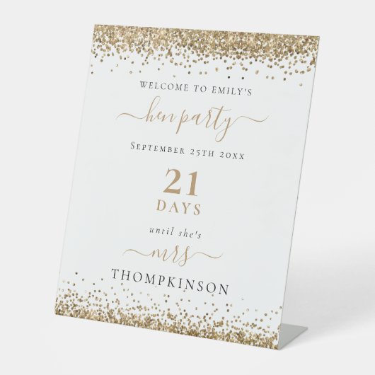 Signe De Table Jours De Parties scintillant D'Or Jusqu'À Mme Nom  (Recto)